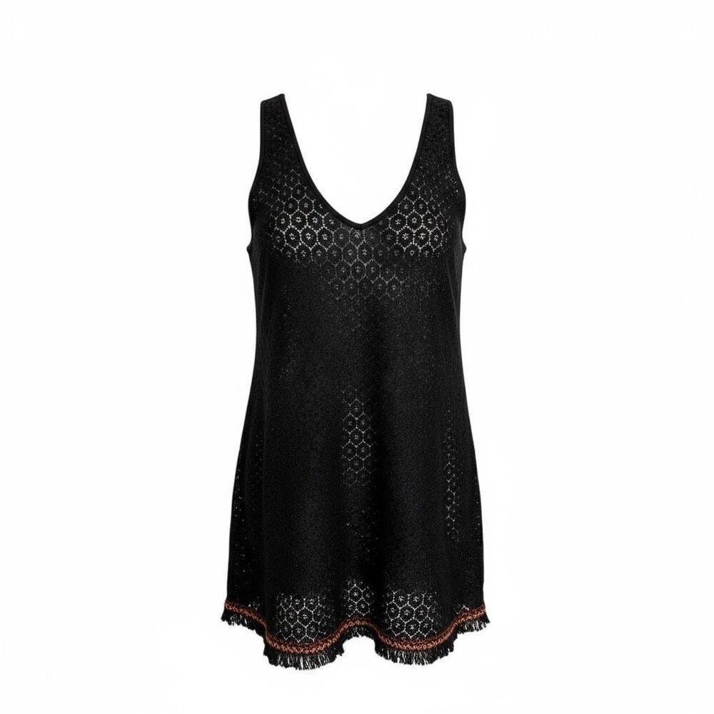Xhilaration Lace Sleeveless Tie Back Fringe Hem Swim Cover-up Black‎ Large